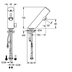 Bild von KWC F3EM1009 Elektronik-Standbatterie mit Rückflussverhinderer:ja, Berechnungsdurchfluss Trinkwasser:0.07 l/s, Berechnungsdurchfluss Warmwasser:0.07 l/s, Art.Nr. : 2030039473