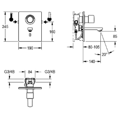 Bild von KWC F5E-Therm F5ET1013 Elektronik-Thermostatbatterie mit Rückflussverhinderer:ja, Ausführung Einbauarmatur:F-Set, Berechnungsdurchfluss Trinkwasser:0.07 l/s, Art.Nr. : 2030038681