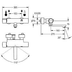 Bild von KWC F5E-Therm F5ET1006 Elektronik-Thermostatbatterie mit Rückflussverhinderer:ja, Berechnungsdurchfluss Trinkwasser:0.07 l/s, Berechnungsdurchfluss Warmwasser:0.07 l/s, Art.Nr. : 2030036212