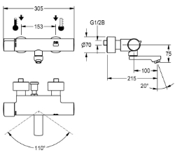 Bild von KWC F5E-Therm F5ET1005 Elektronik-Thermostatbatterie mit Rückflussverhinderer:ja, Berechnungsdurchfluss Trinkwasser:0.07 l/s, Berechnungsdurchfluss Warmwasser:0.07 l/s, Art.Nr. : 2030036211