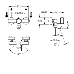 Bild von KWC F3SM1002 Selbstschluss-Wandbatterie mit Rückflussverhinderer:ja, Berechnungsdurchfluss Trinkwasser:0.07 l/s, Berechnungsdurchfluss Warmwasser:0.07 l/s, Art.Nr. : 2030036195