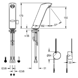 Bild von KWC PROTRONIC-S AQUA134 Elektronik-Waschtischmischer* mit Rückflussverhinderer:ja, Berechnungsdurchfluss Trinkwasser:0.07 l/s, Berechnungsdurchfluss Warmwasser:0.07 l/s, Art.Nr. : 2000102693