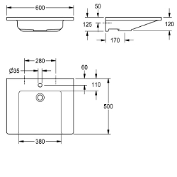 Bild von KWC EXOS. ANMW0010N Einzelwaschtisch Typ des Beckens:Einfach- / Mehrfachmünzkontakt, Beckenposition:mittig, Beckenform:Rechteck, Art.Nr. : 2030073251