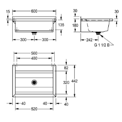 Bild von KWC PLANOX PL6T Waschrinne Spritzschutzhöhe:30 mm, Becken: Höhe:180 mm, Becken: Tiefe:320 mm, Art.Nr. : 2030043784