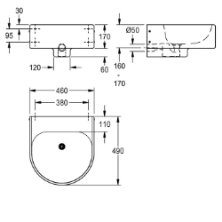 Bild von KWC ANIMA ANMX460 Waschtisch Typ des Beckens:Waschbecken, Beckenposition:mittig, Becken: Höhe:140 mm, Art.Nr. : 2000102710