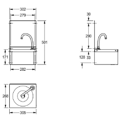 Bild von KWC ANIMA ANMX216 Waschtisch mit Kniebetätigung Spritzschutzhöhe:330 mm, Typ des Beckens:Waschbecken, Beckenposition:mittig, Art.Nr. : 2000101028