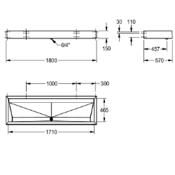 Bild von KWC PRESTIGE PRES318 Reihenwaschplatz Becken: Höhe:114 mm, Becken: Tiefe:465 mm, Becken: Breite:1,710 mm, Art.Nr. : 2000100791