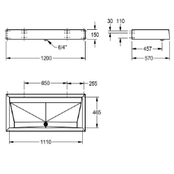 Bild von KWC PRESTIGE PRES212 Reihenwaschplatz Becken: Höhe:114 mm, Becken: Tiefe:465 mm, Becken: Breite:1,110 mm, Art.Nr. : 2000100790