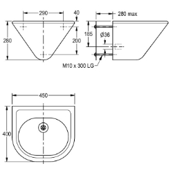 Bild von KWC HEAVY-DUTY HDTX450 Einzelwaschtisch Typ des Beckens:Waschbecken, Beckenposition:mittig, Becken: Höhe:150 mm, Art.Nr. : 2000100349