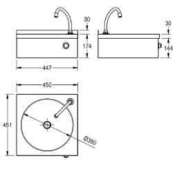 Bild von KWC ANIMA LP20 Einzelwaschtisch mit Knie- oder Hüf Spritzschutzhöhe:30 mm, Typ des Beckens:Waschbecken, Beckenposition:mittig, Art.Nr. : 2000100059