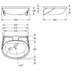 Bild von KWC ANIMA BS204 Waschtisch Beckenposition:mittig, Becken: Höhe:155 mm, Oberflächenbehandlung des Beckens:seidenmatt, Art.Nr. : 2000090016