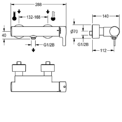 Bild von KWC F5L-Therm F5LT2003 Thermostat-Wandbatterie Zusätzliche Verbindungen:nein, mit Rückflussverhinderer:ja, Zirkulation:nein, Art.Nr. : 2030066497