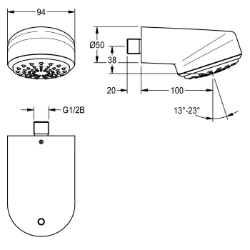 Bild von KWC AQUAJET-Comfort SHAC0013 Duschkopf Nennweite:DN 15, Einstellbarer Neigungswinkel:ja, Art:Duschkopf, Art.Nr. : 2030055724