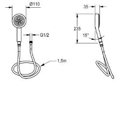 Bild von KWC ACXX2007 Handbrause mit Brauseschlauch Füllmenge:1, Mengeneinheit:Stück, Art.Nr. : 2030051216