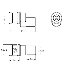 Bild von KWC ACXX9001 Anschlussverschraubung Gesamttiefe:26.4 mm, Gesamthöhe:33 mm, Gesamtbreite:61 mm, Art.Nr. : 2030041416