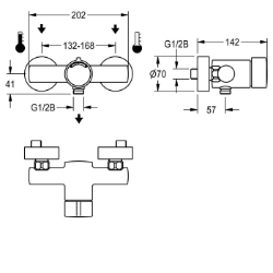 Bild von KWC F3SM2002 Selbstschluss-Wandbatterie Zusätzliche Verbindungen:nein, mit Rückflussverhinderer:ja, Berechnungsdurchfluss Trinkwasser:0.15 l/s, Art.Nr. : 2030036202