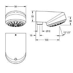 Bild von KWC AQUAJET-Comfort SHAC0008 Duschkopf Nennweite:DN 15, Ausladung des Auslaufs:100 mm, Einstellbarer Neigungswinkel:ja, Art.Nr. : 2030021283