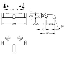 Bild von KWC F4MT-Med F4MT2001 Thermostat-Wannenbatterie Zirkulation:nein, A3000 open-kompatibel:nein, Anschluss an Münzkontakgeber:nicht möglich, Art.Nr. : 3600000189