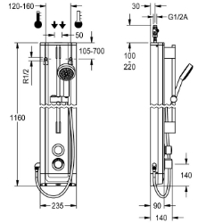 Bild von KWC F5S-Therm F5ST2023 Duschpaneel Edelstahl Zusätzliche Verbindungen:nein, mit Rückflussverhinderer:ja, Zirkulation:nein, Art.Nr. : 2030056542