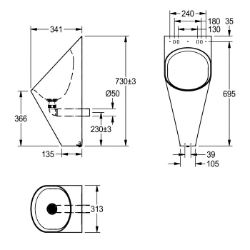 Bild von KWC CAMPUS CMPX538WF Urinal Anschlussgröße:G 1/2 B, Material:Edelstahl, Materialtyp:1.4301 Chromnickelstahl V2A, Art.Nr. : 205.0000.057