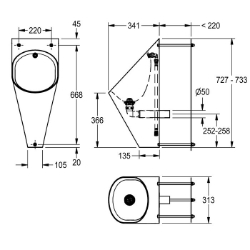 Bild von KWC HEAVY-DUTY HDTX538 Urinal Anschlussgröße:G 1/2 B, Material:Edelstahl, Materialtyp:1.4301 Chromnickelstahl V2A, Art.Nr. : 2000101023