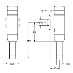 Bild von KWC AQUALINE AQRM559 WC-Druckspüler Berechnungsdurchfluss Trinkwasser:1 l/s, Spülmenge einstellbar:ja, Funktionsprinzip:hydraulisch selbstschließend, Art.Nr. : 2000066508