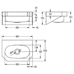 Bild von KWC ANIMA WT360C Waschtisch Beckenposition:mittig, Becken: Höhe:121 mm, Oberflächenbehandlung des Beckens:seidenmatt, Art.Nr. : 203.0500.578