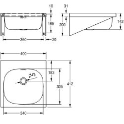 Bild von KWC ANIMA WT400A Waschtisch Beckenposition:mittig, Becken: Höhe:142 mm, Oberflächenbehandlung des Beckens:seidenmatt, Art.Nr. : 203.0500.577