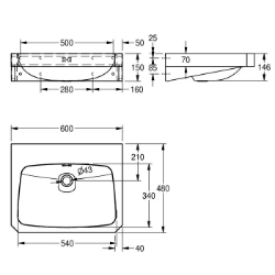 Bild von KWC ANIMA WT600C Waschtisch Typ des Beckens:Waschbecken, Beckenposition:mittig, Becken: Höhe:146 mm, Art.Nr. : 203.0500.572