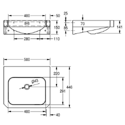 Bild von KWC ANIMA WT500C Waschtisch Typ des Beckens:Waschbecken, Beckenposition:mittig, Becken: Höhe:141 mm, Art.Nr. : 203.0499.148