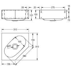 Bild von KWC ANIMA WT310E Eckwaschtisch Typ des Beckens:Waschbecken, Beckenposition:mittig, Becken: Höhe:121 mm, Art.Nr. : 203.0499.146