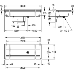 Bild von KWC PLANOX PL30T Waschrinne Spritzschutzhöhe:30 mm, Becken: Höhe:180 mm, Becken: Tiefe:320 mm, Art.Nr. : 2030043790