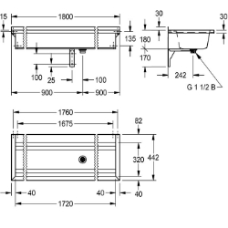 Bild von KWC PLANOX PL18T Waschrinne Spritzschutzhöhe:30 mm, Becken: Höhe:180 mm, Becken: Tiefe:320 mm, Art.Nr. : 2030043788