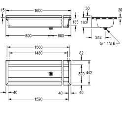 Bild von KWC PLANOX PL16T Waschrinne Spritzschutzhöhe:30 mm, Becken: Höhe:180 mm, Becken: Tiefe:320 mm, Art.Nr. : 2030043787