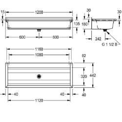 Bild von KWC PLANOX PL12T Waschrinne Spritzschutzhöhe:30 mm, Becken: Höhe:180 mm, Becken: Tiefe:320 mm, Art.Nr. : 2030043786