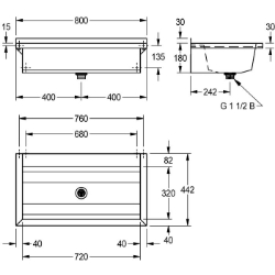 Bild von KWC PLANOX PL8T Waschrinne Spritzschutzhöhe:30 mm, Becken: Höhe:180 mm, Becken: Tiefe:320 mm, Art.Nr. : 2030043785