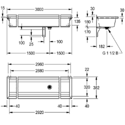 Bild von KWC PLANOX PL30 Waschrinne Spritzschutzhöhe:30 mm, Becken: Höhe:180 mm, Becken: Tiefe:320 mm, Art.Nr. : 2030043783