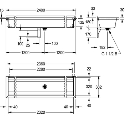 Bild von KWC PLANOX PL24 Waschrinne Spritzschutzhöhe:30 mm, Becken: Höhe:180 mm, Becken: Tiefe:320 mm, Art.Nr. : 2030043782