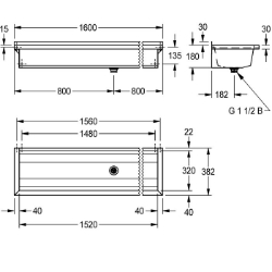 Bild von KWC PLANOX PL16 Waschrinne Spritzschutzhöhe:30 mm, Becken: Höhe:180 mm, Becken: Tiefe:320 mm, Art.Nr. : 2030043780