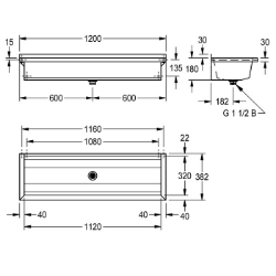 Bild von KWC PLANOX PL12 Waschrinne Spritzschutzhöhe:30 mm, Becken: Höhe:180 mm, Becken: Tiefe:320 mm, Art.Nr. : 2030043779