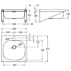 Bild von KWC ANIMA WT400A-M Waschtisch Typ des Beckens:Waschbecken, Beckenposition:mittig, Becken: Höhe:142 mm, Art.Nr. : 2000103762