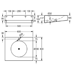 Bild von KWC ANIMA ANMX601 Waschtisch Typ des Beckens:Waschbecken, Beckenposition:mittig, Becken: Höhe:81 mm, Art.Nr. : 2000100023