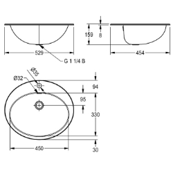 Bild von KWC RONDO RNDH451-O Einlege-u. Unterbaubecken oval Beckenposition:mittig, Becken: Höhe:159 mm, Oberflächenbehandlung des Beckens:hochglanzpoliert, Art.Nr. : 2000056717