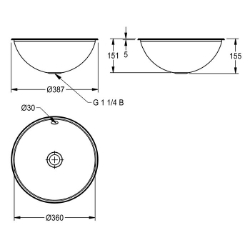 Bild von KWC RONDO RNDX360 Einlege- und Unterbau-Rundbecken Beckenposition:mittig, Becken: Höhe:150 mm, Oberflächenbehandlung des Beckens:seidenmatt, Art.Nr. : 2000056431