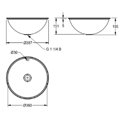 Bild von KWC RONDO RNDH360 Einlege- und Unterbau-Rundbecken Beckenposition:mittig, Becken: Höhe:150 mm, Oberflächenbehandlung des Beckens:hochglanzpoliert, Art.Nr. : 2000056428