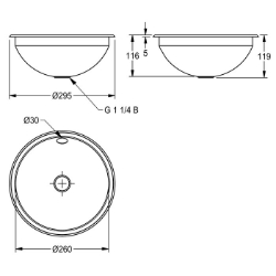 Bild von KWC RONDO RNDX260 Einlege- und Unterbau-Rundbecken Beckenposition:mittig, Becken: Höhe:118 mm, Oberflächenbehandlung des Beckens:seidenmatt, Art.Nr. : 2000056336