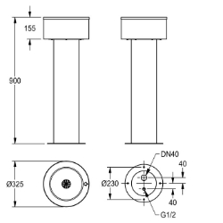 Bild von KWC ANIMA ANMX32L Standtrinkbrunnen Flaschenfüller:optional, Becken: Höhe:62 mm, Becken: Tiefe:235 mm, Art.Nr. : 213.0651.857