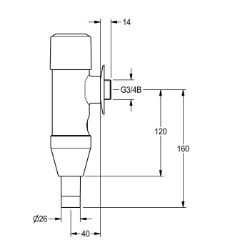 Bild von KWC AQRM550 WC-Druckspüler Berechnungsdurchfluss Trinkwasser:1 l/s, Funktionsprinzip:hydraulisch selbstschließend, Nennweite:DN 20, Art.Nr. : 2000100076