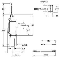 Bild von KWC F5E F5EF4002 WC-Spülarmatur Berechnungsdurchfluss Trinkwasser:1 l/s, Voreinstellung Hygienespülung:24 Stunden nach der letzten Betätigung, Funktionsprinzip:elektronisch selbstschließend, Art.Nr. : 2030062326