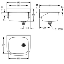 Bild von KWC SIRIUS BS301N Ausgussbecken Spritzschutzhöhe:44 mm, Beckenposition:mittig, Beckendesign:runde Ecken, Art.Nr. : 207.0599.545